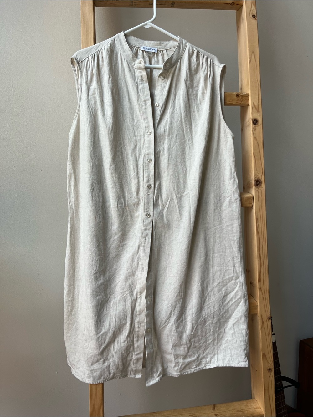 Calvin Klein Sleeveless Button-Front Midi Dress in Natural Cream